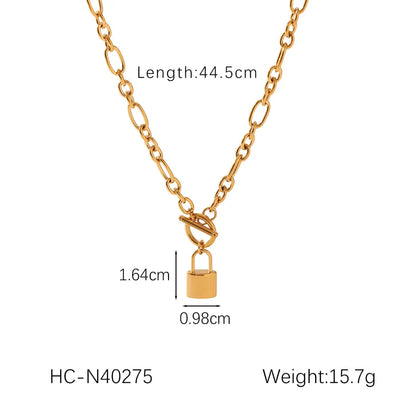 Wholesale Jewelry IG Style Hip-Hop Lock 304 Stainless Steel Titanium Steel 18K Gold Plated Pendant Necklace cable chain