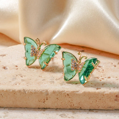 1 Pair Japanese Style Simple Style Shiny Butterfly Three-dimensional Inlay Copper Zircon K Gold Plated Ear Studs
