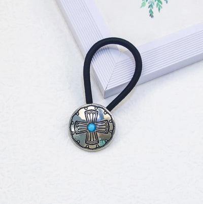 Women's Classical Ethnic Style Classic Style Cross Round Cattle Alloy Polyester Inlay Turquoise Hair Tie