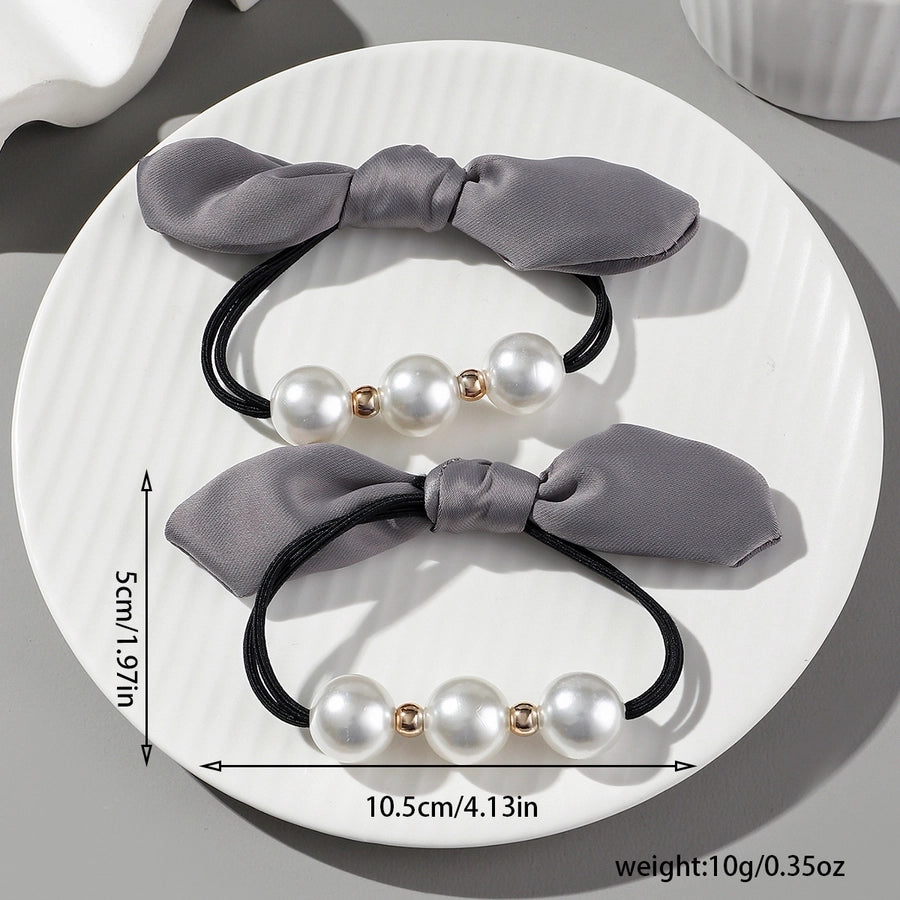 Women's Casual Classic Style Korean Style Bunny Ears Artificial Pearl Cloth rubber band Hair Tie