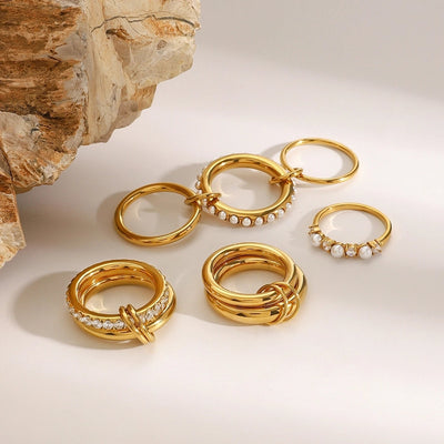 Jewelry Elegant Simple Style Double Ring Stainless Steel Layered Mixed Metal Plating Rings