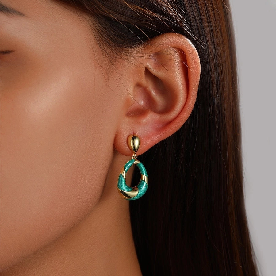 1 Pair Modern Style Simple Style Classic Style Geometric Oval Epoxy Plating Copper 18K Gold Plated Drop Earrings