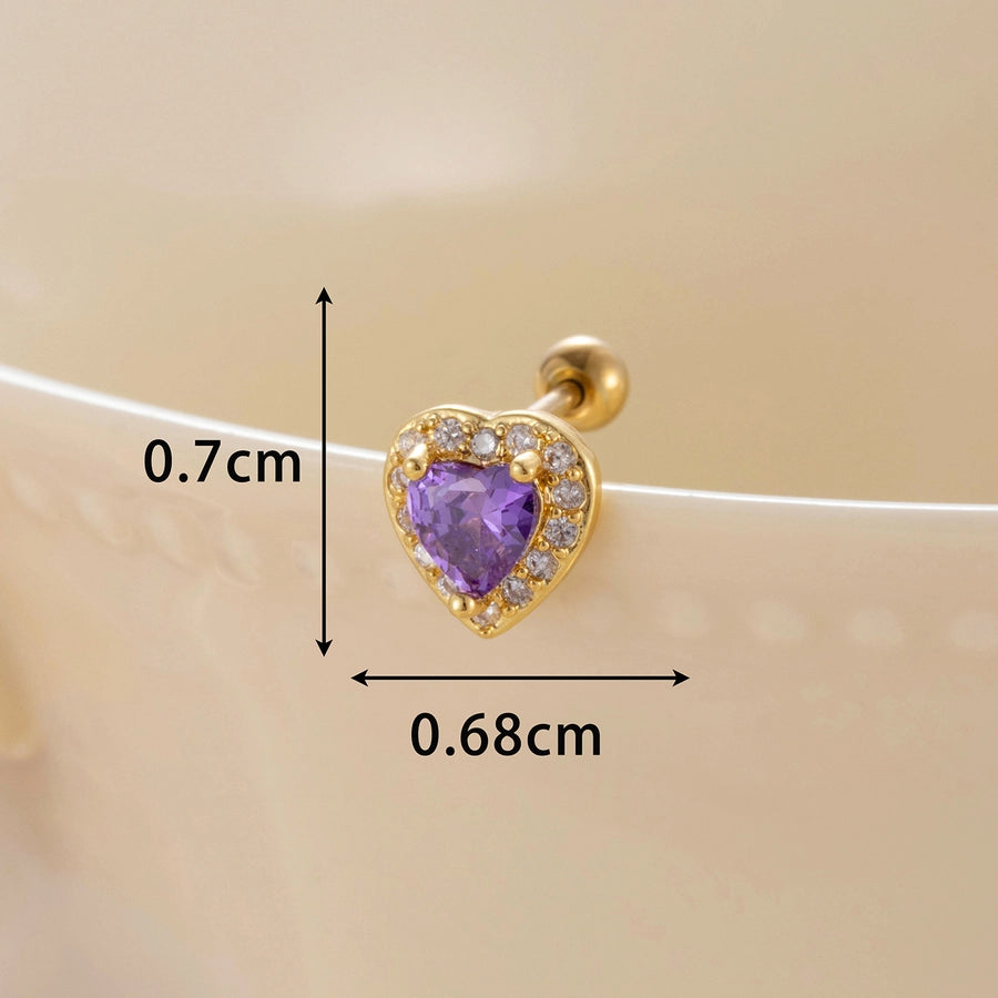 1 Piece Classic Style Heart Shape Inlay Copper Zircon Ear Studs