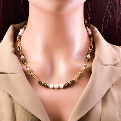 Jewelry Casual Vacation Geometric 304 Stainless Steel Tiger Eye Plating Necklace