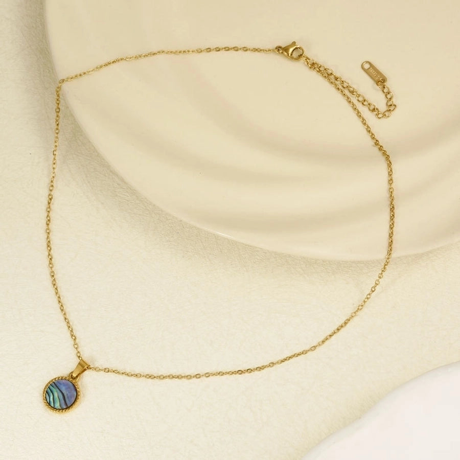 Jewelry Vintage Style Classic Style Round 304 Stainless Steel Shell Abalone Shell 18K Gold Plated Irregular Plating Charms Pendant Necklace