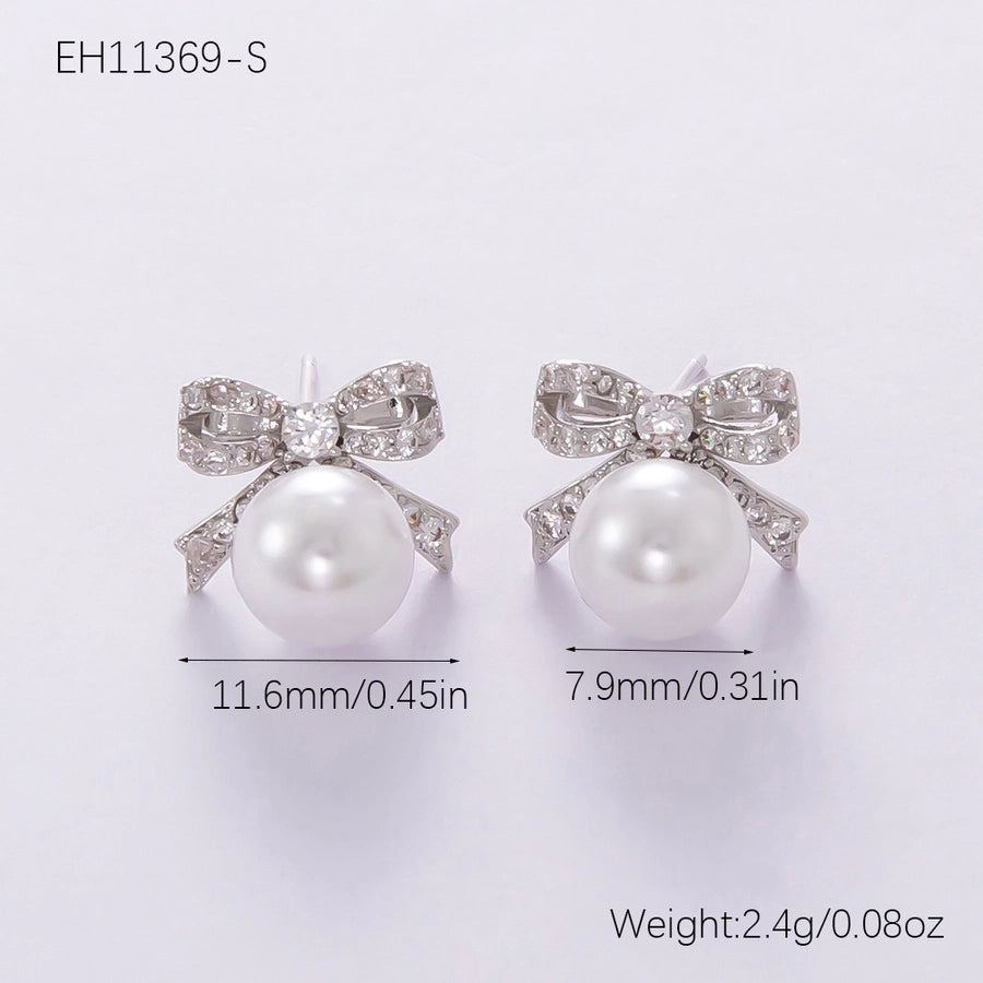 1 Pair Elegant Streetwear Bow Knot Plating Copper Zircon Drop Earrings Ear Studs