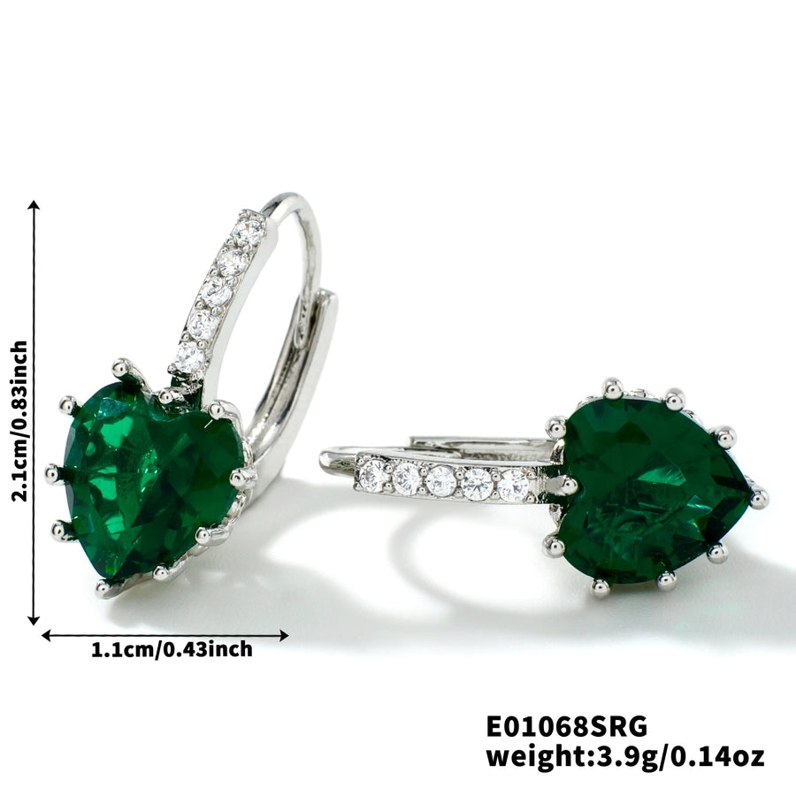 1 Pair Elegant Simple Style Shiny Heart Shape Inlay Copper Zircon Rhodium Plated Earrings