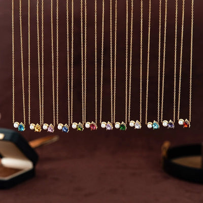 Jewelry Retro Shiny Water Droplets Titanium Steel Pearl Zircon 18K Gold Plated Inlay Necklace