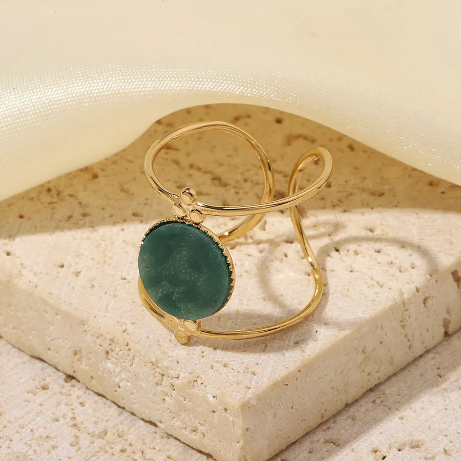 Wholesale Jewelry Vintage Style French Style Simple Style Geometric Titanium Steel Natural Stone Plating Open Rings