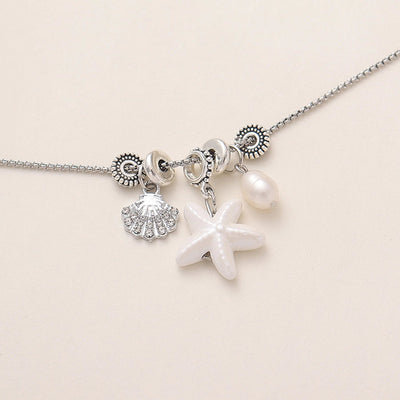Hawaiian Vacation Starfish Shell Rhinestones Artificial Pearl Titanium Steel ceramics