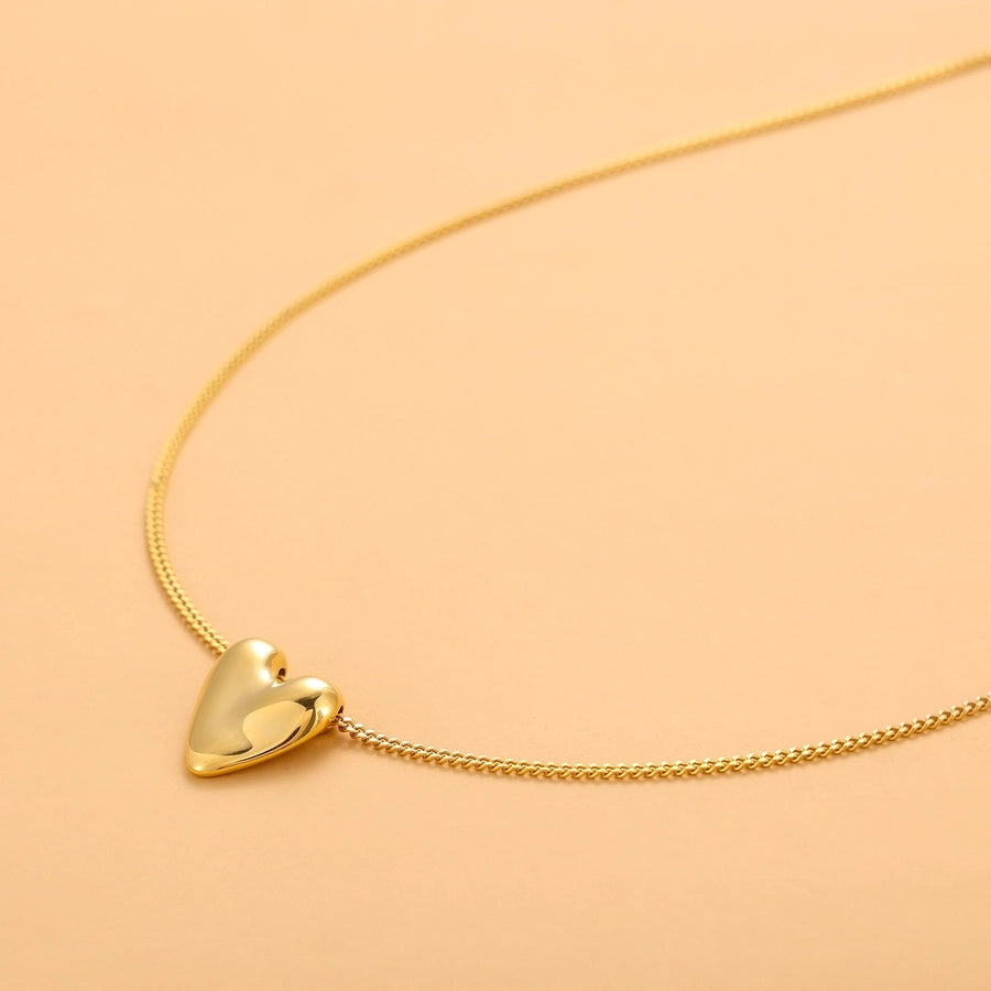 Jewelry Simple Style Heart Shape 304 Stainless Steel Zircon 18K Gold Plated Pendant Necklace