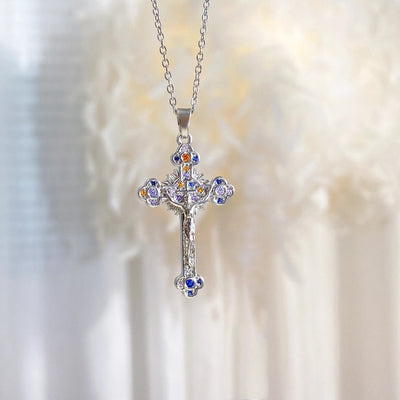 Copper cable chain Plating Cross Zircon Pendant Necklace