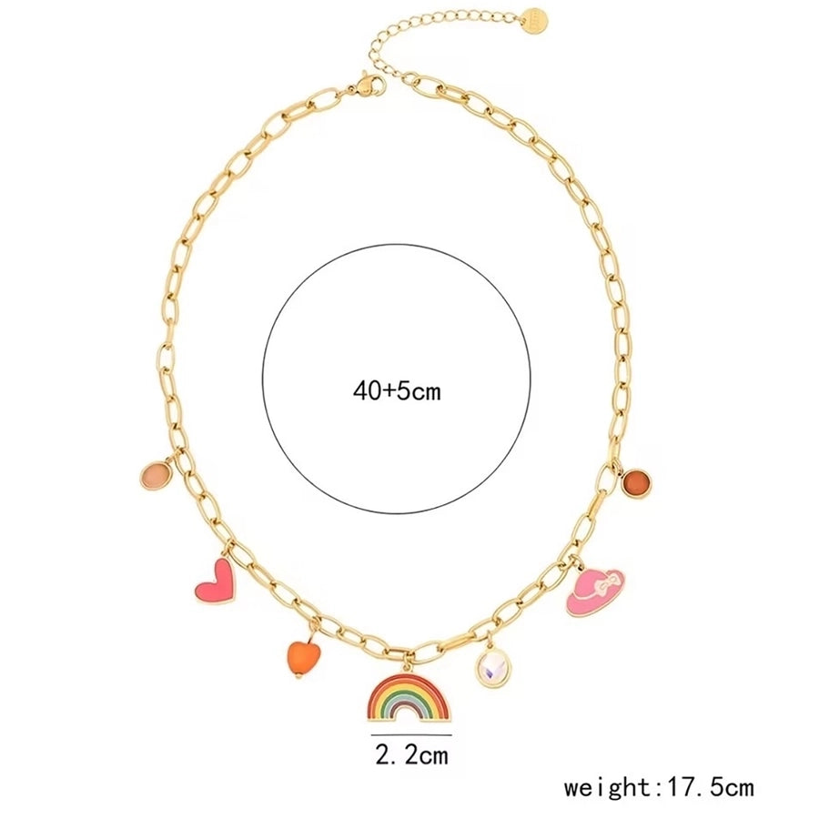 Jewelry Simple Style Classic Style Commute Rainbow Star Heart Shape 304 Stainless Steel Acrylic 18K Gold Plated Enamel Inlay Double Layer Necklaces