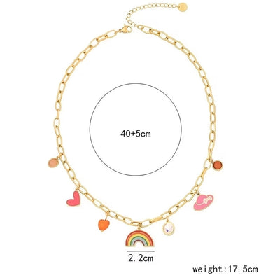 Jewelry Simple Style Classic Style Commute Rainbow Star Heart Shape 304 Stainless Steel Acrylic 18K Gold Plated Enamel Inlay Double Layer Necklaces