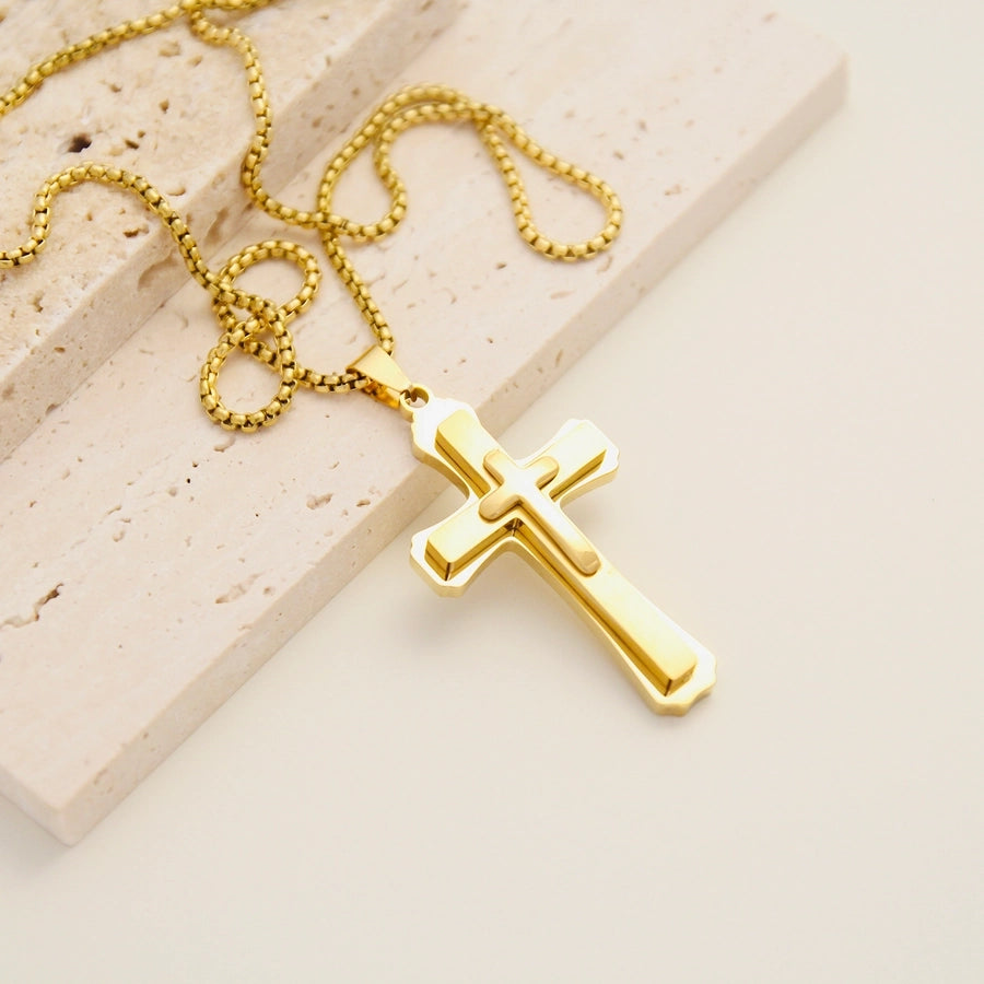 Jewelry IG Style Hip-Hop Cross 304 Stainless Steel 18K Gold Plated Layered Plating Three-dimensional Pendant Necklace