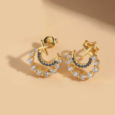1 Pair Elegant Simple Style Commute Moon Copper Zircon 14K Gold Plated Ear Studs