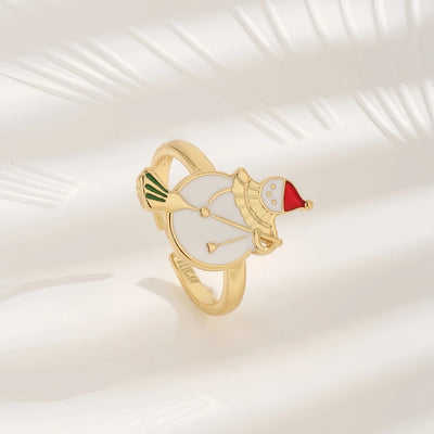 Copper 18K Gold Plated Inlay Snowman Zircon Rings
