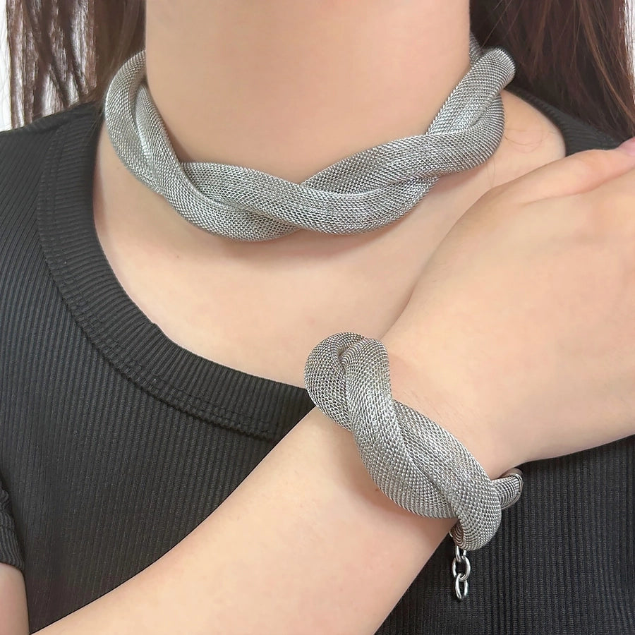 Jewelry Retro Exaggerated Geometric 304 Stainless Steel 18K Gold Plated Bracelets Necklace