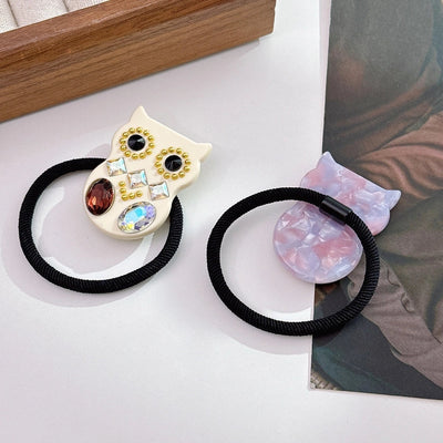 Women's Cute Owl Acetic acid sheets Inlay Rhinestones Rubber Band