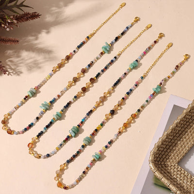 Sweet Cool Style Geometric 304 Stainless Steel Artificial Crystal natural stone 18K Gold Plated Beaded Chain Necklace In Bulk