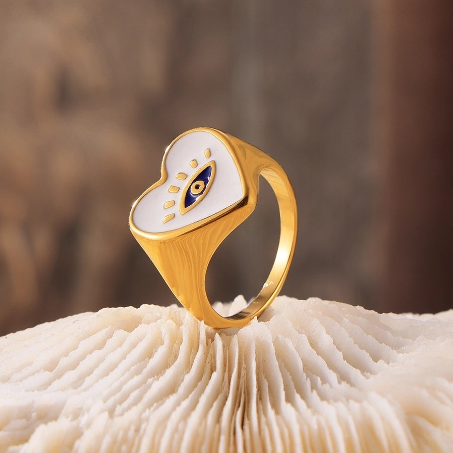 Jewelry Casual Luxurious Modern Style Devil's Eye Titanium Steel 18K Gold Plated Enamel Plating Rings