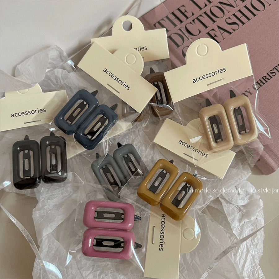 Personalized Girl Color Plastic Hairpin Advanced Design Sense Side Clip Hairpin a Pair of Hairclips Square Bang Clip Frog Buckle Bar Shaped Hair Clip Hairpin
