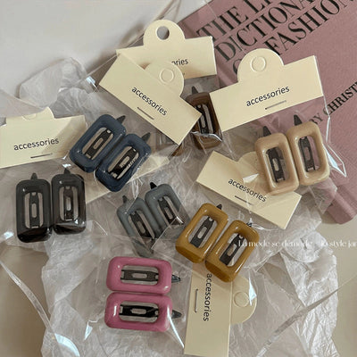 Personalized Girl Color Plastic Hairpin Advanced Design Sense Side Clip Hairpin a Pair of Hairclips Square Bang Clip Frog Buckle Bar Shaped Hair Clip Hairpin