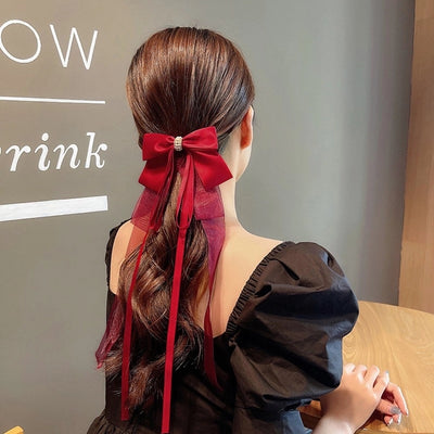 women's casual sweet commute bow knot fabric gauze hair clip