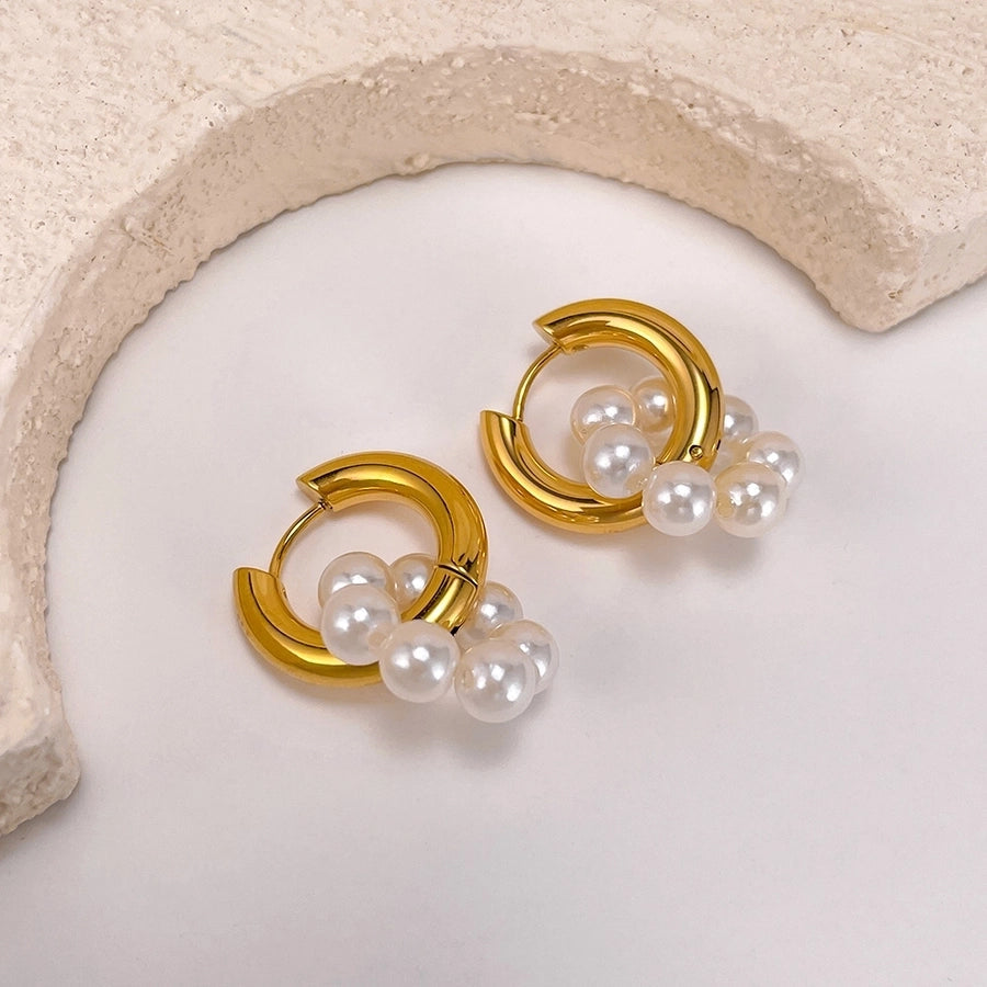 1 Pair French Style Geometric Pearl chain 304 Stainless Steel 18K Gold Plated Drop Earrings