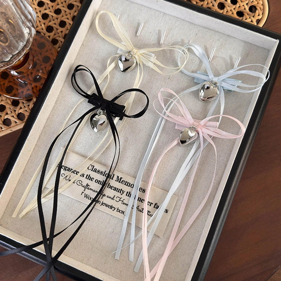 Women's Princess Cute Sweet Heart Shape Bow Knot Cloth Hair Clip