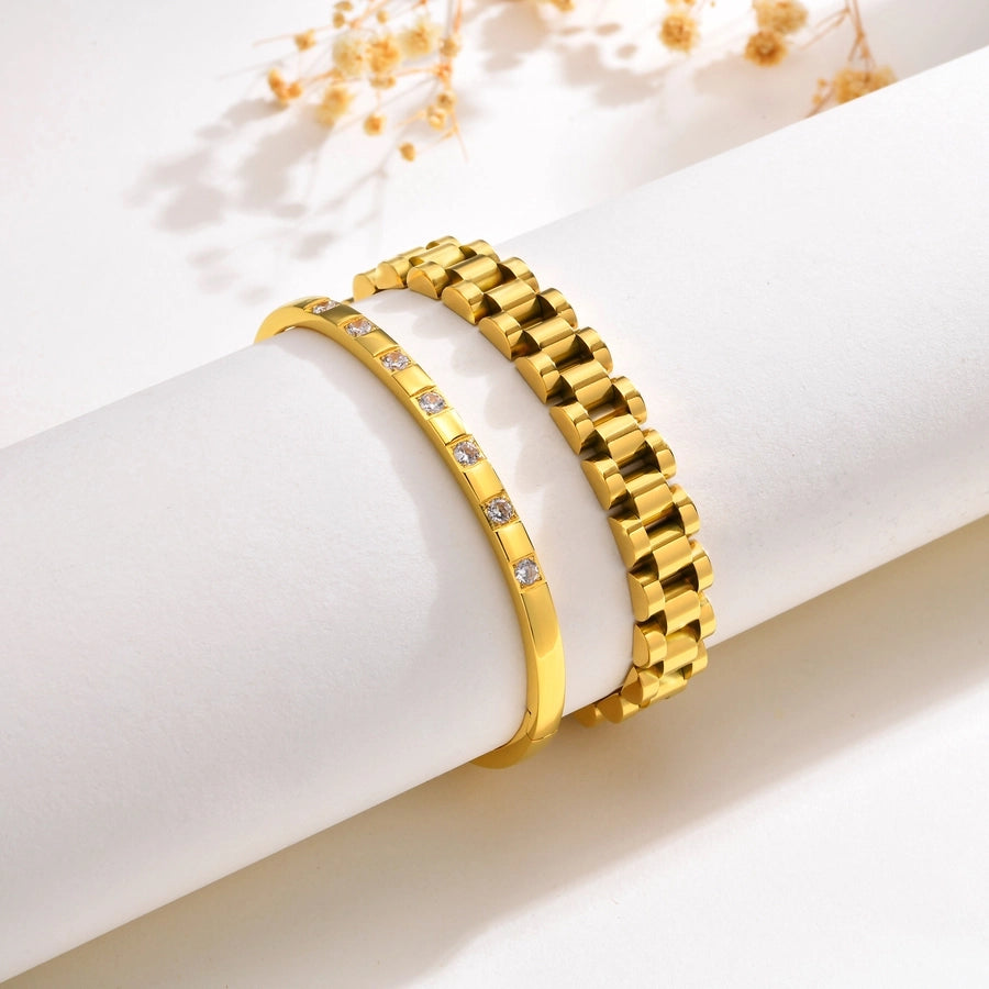 IG Style French Style Classic Style Devil's Eye 304 Stainless Steel 18K Gold Plated Zircon Bracelets Bangle In Bulk