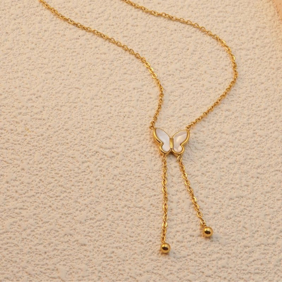 Jewelry Sweet Simple Style Butterfly 304 Stainless Steel Acrylic Shell 18K Gold Plated Plating Butterfly Pendant Necklace