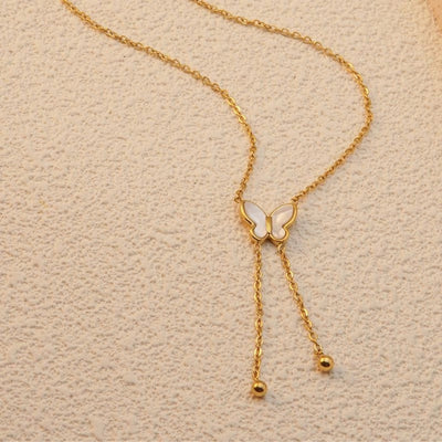 Jewelry Sweet Simple Style Butterfly 304 Stainless Steel Acrylic Shell 18K Gold Plated Plating Butterfly Pendant Necklace