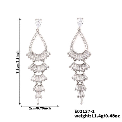 1 Pair Elegant Luxurious Modern Style Geometric Inlay Copper Zircon Rhodium Plated Drop Earrings