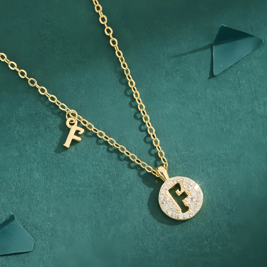 Copper 18K Gold Plated Inlay Letter Zircon Pendant Necklace