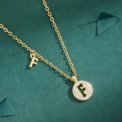 Copper 18K Gold Plated Inlay Letter Zircon Pendant Necklace