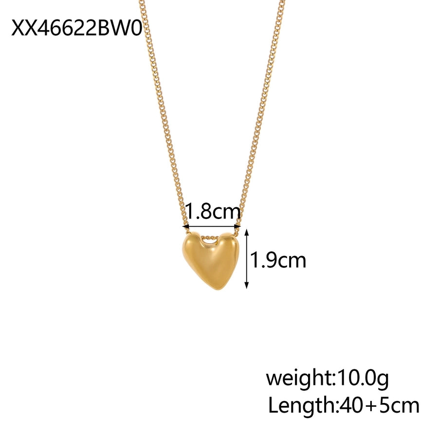 Jewelry Simple Style Heart Shape 304 Stainless Steel Zircon 18K Gold Plated Pendant Necklace