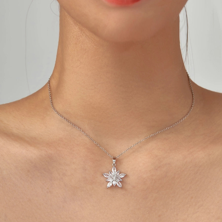 Elegant Personality Fashion Snowflake Suit, 3-Piece Fashion Simple Pendant Necklace and Earrings Suit, Suitable for Daily Wear, Party and Valentine's Day Gifts