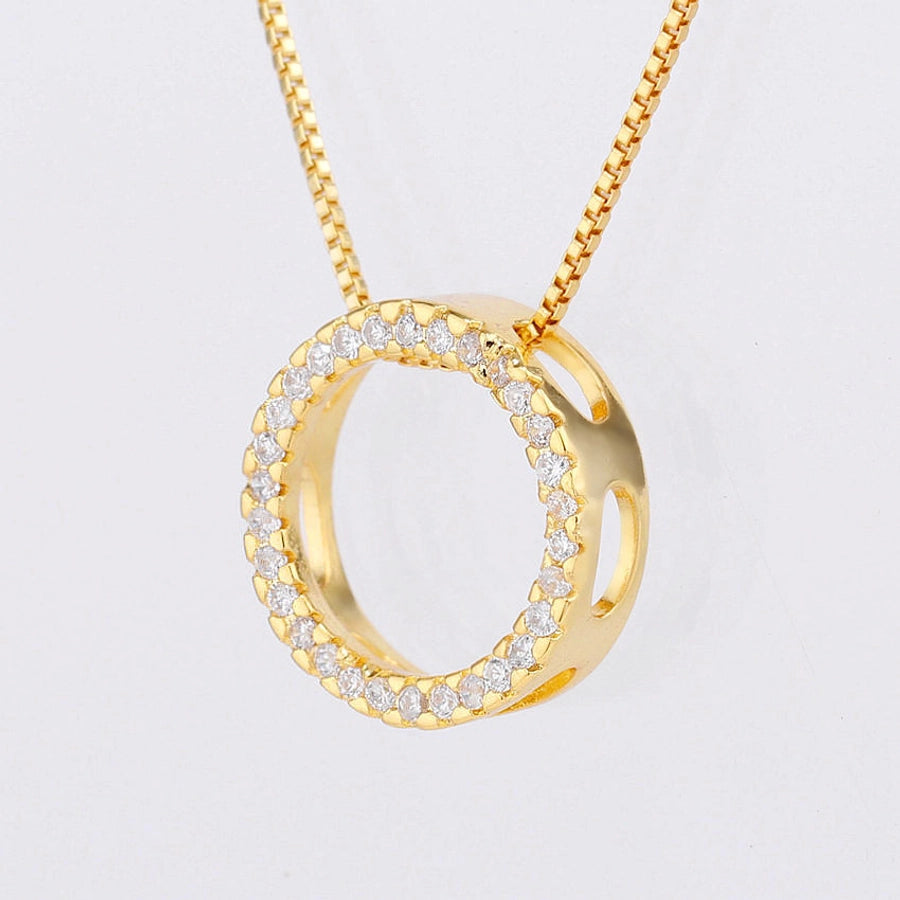 Copper box chain Inlay Round Zircon Pendant Necklace
