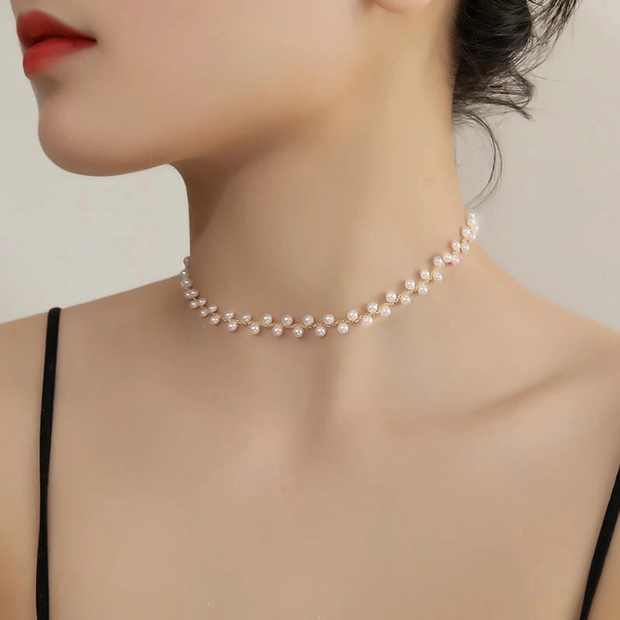 Simple Style Geometric Imitation Pearl Copper  Necklace