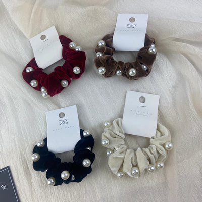 elegant solid color artificial pearl flannel hair tie