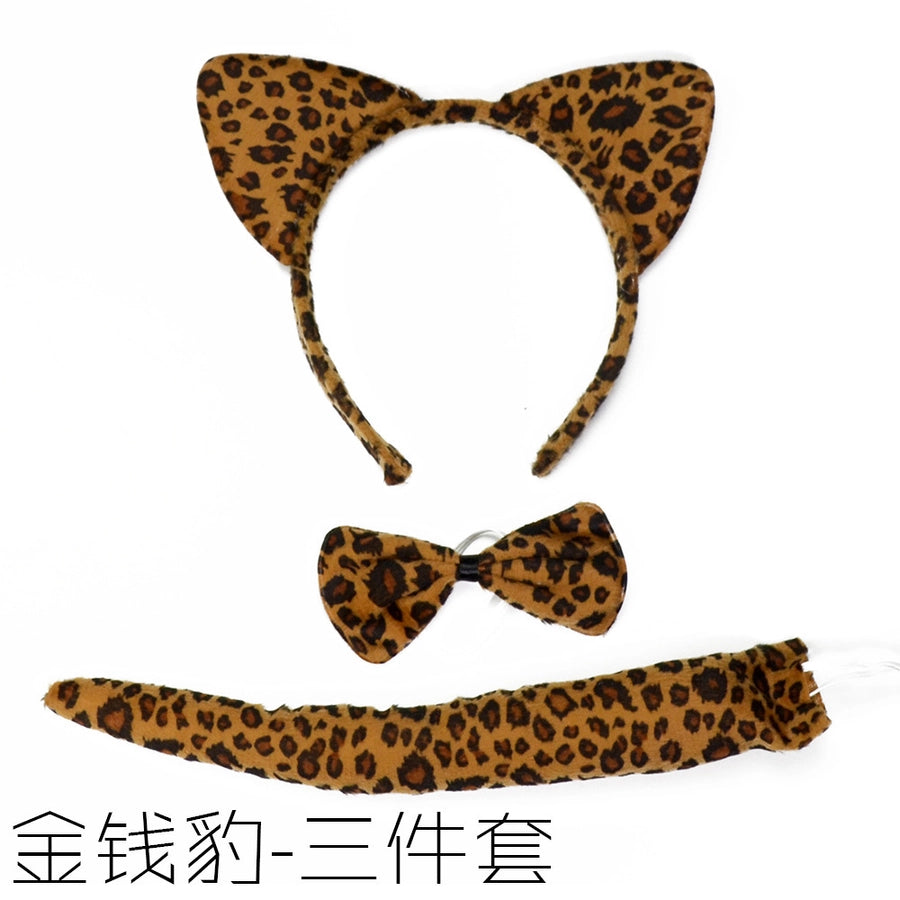 Animal Print Three-Piece Children's Headband Bow Tail Cartoon Tiger Rabbit Monkey Puppy Performance Props