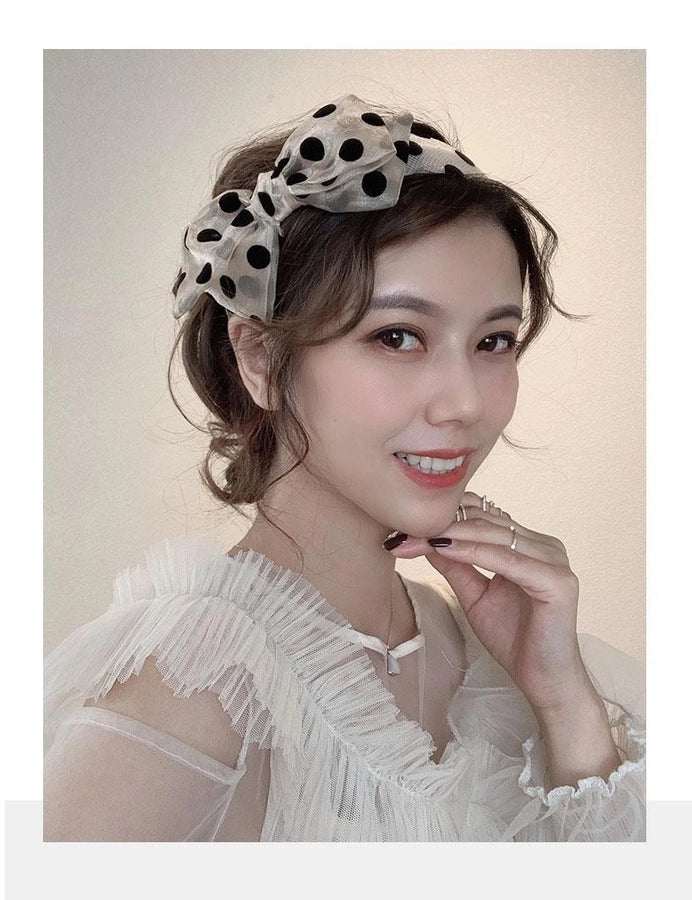 Elegant niche polka dot bow headband female versatile internet celebrity  outing hair band Sweet wide-brimmed simple headband