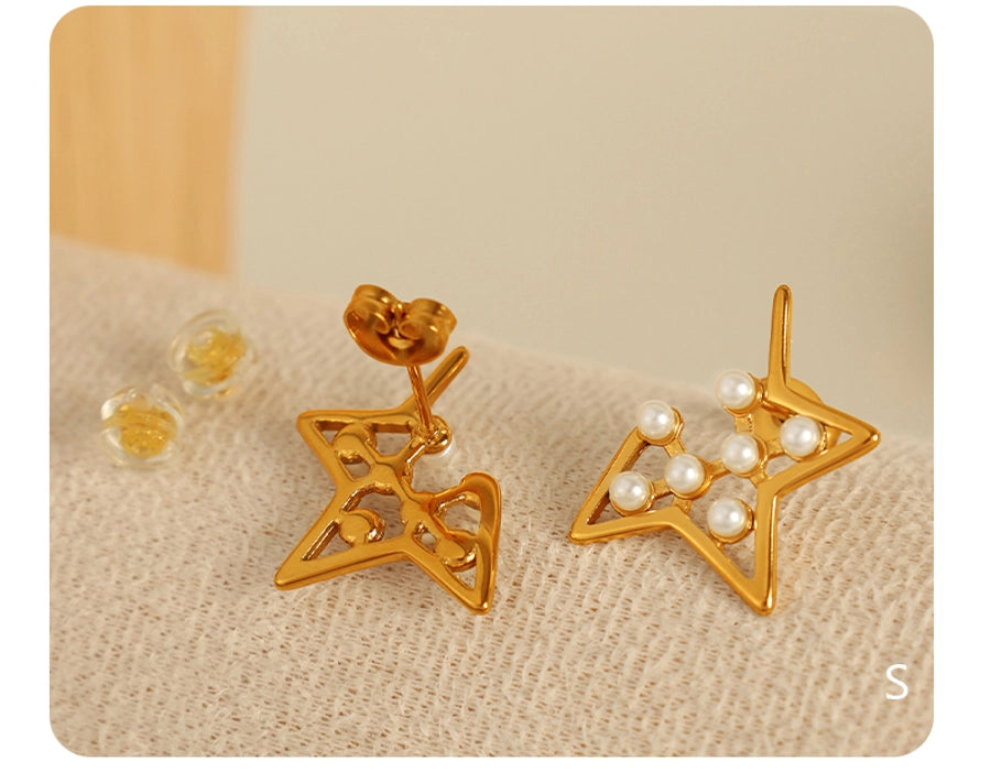 Jewelry IG Style Elegant French Style Star 304 Stainless Steel Artificial Pearls 18K Gold Plated Polishing Plating Inlay Jewelry Set