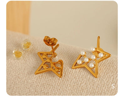 Jewelry IG Style Elegant French Style Star 304 Stainless Steel Artificial Pearls 18K Gold Plated Polishing Plating Inlay Jewelry Set