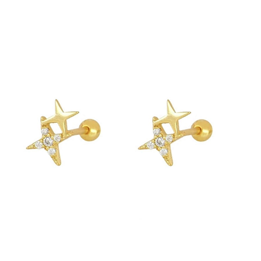 1 Pair Simple Style Star Copper Zircon 24K Gold Plated Ear Studs