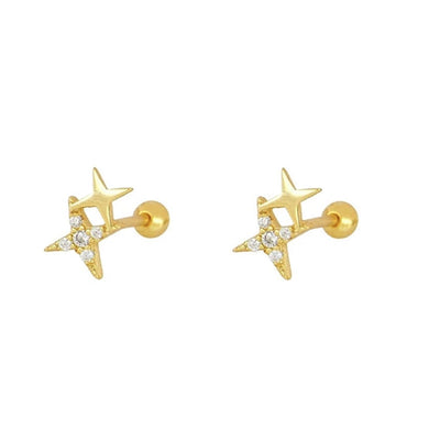 1 Pair Simple Style Star Copper Zircon 24K Gold Plated Ear Studs