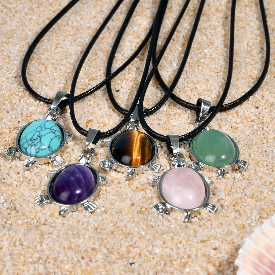 Elegant Simple Style Animal natural stone Leather rope Natural Stone  Pendant Necklace In Bulk