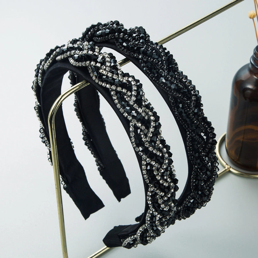 european and american super flash retro rhinestone crystal cross twist headband