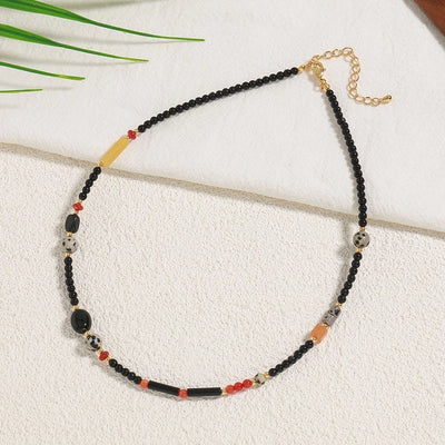 Vintage Style Round 304 Stainless Steel natural stone Beaded Chain Necklace In Bulk